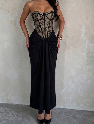 Off Shoulder Lace Detail Tube Dress