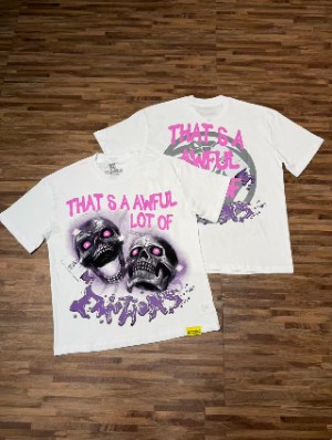 Horror Cartoon Skull Printed Loose Tee
