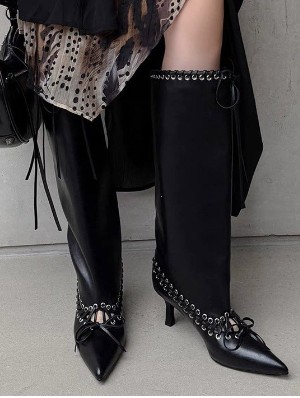Gothic Chic Black Pointed Toe Tall Boots