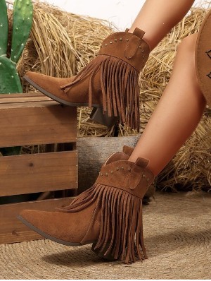 Boho Chic Fringe Suede Western Ankle Boots