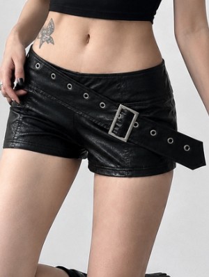 Metal Buckle PU Low Rise Shorts