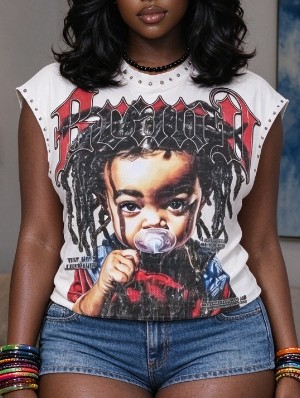 Vintage Cartoon Printed Rivet Decor Tanks