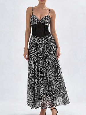 Striped Split Cami Slim Long Dress