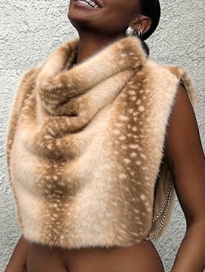 Deer Print Fluff Cropped Turtleneck Vest