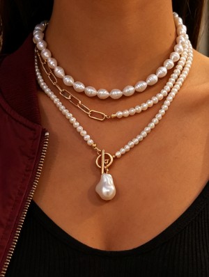 French Retro Baroque Pearl Layered Necklace