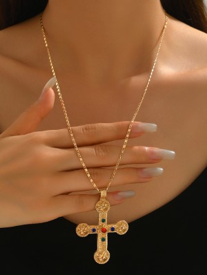 Byzantine Glam Gold Cross Necklace