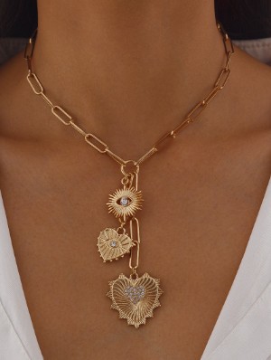 Celestial Boho Gold Evil Eye Heart Necklace