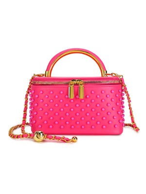 Faux Pearl Studded PU Box Crossbody Satchels