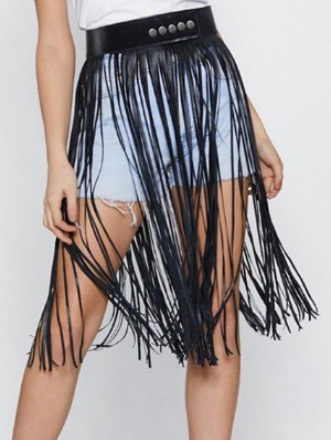 Adjustable Leather Fringe Skirt Belt