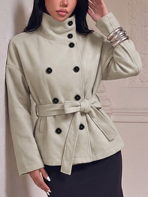 Belted High Neck Cropped Jacket