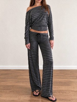 Long Sleeve Stripe Top Lounge Pants Set