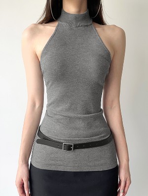 Solid Color Turtleneck Backless Design Tops