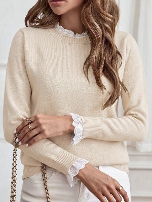 Faux Two-Piece Ruffle Lace Pullover