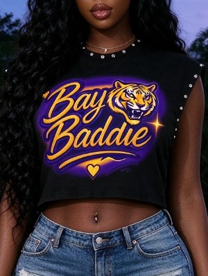 Tiger Roar Letter Printed Studded Tanks