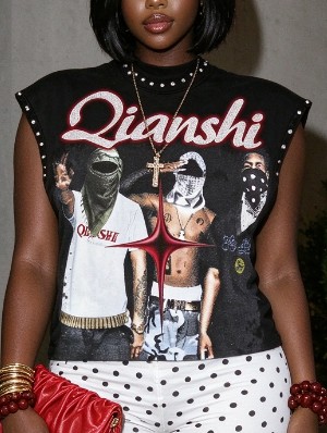 Abstract Printed Loose Studded Tanks