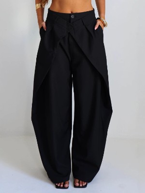 Double Pleated Wide Leg Trousers