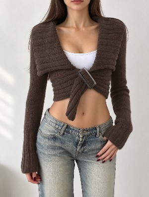 Vintage Big Lapel Short Knit Cardigan
