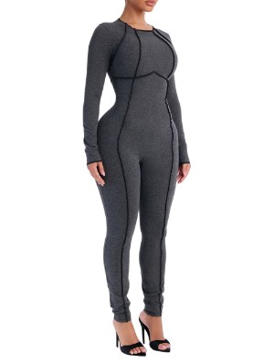 Seam Line Bodycon Long Sleeve Jumpsuits