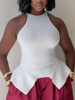 Asymmetrical Hem Knitted Bodycon Tanks