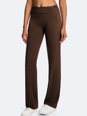 Casual Solid Ruched Flared Yoga Pants