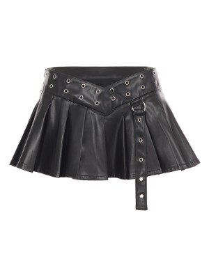 Pleated Patchwork Eyelets Skirts