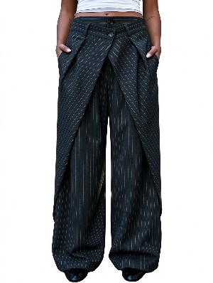 Double Pleated Wide Leg Pants Drapey Suit Trousers