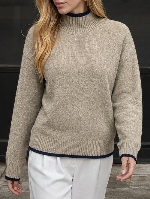 Mock Neck Long Sleeve Knitting Pullover Sweater