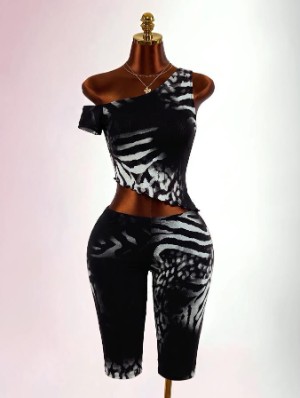 Zebra Inclined Shoulder Cropped Short Sets