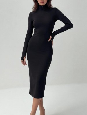 Pullover Stand Collar Long Sleeve Dress