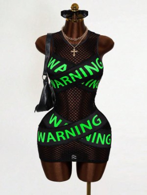 Sheer Fishnet Sleeveless Fitted Mini Dress