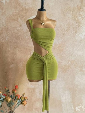 Ruched Asymmetrical Ribbons Mini Dress