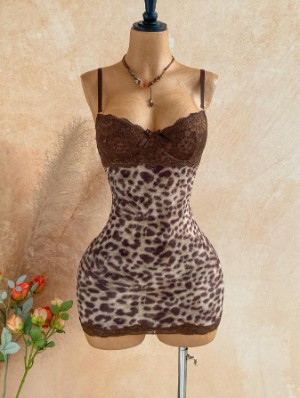 Lace Panel Leopard Sleeveless Mini Dress