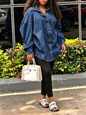 Lapel Big Button Gradient Wash Loose Denim Shirt