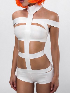 Hollow-out Halter Backless Fitted Rompers