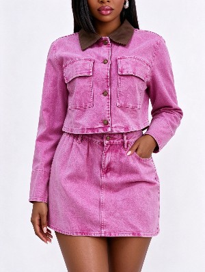 Pocket Button Up Cargo Coat Mini Skirt Set