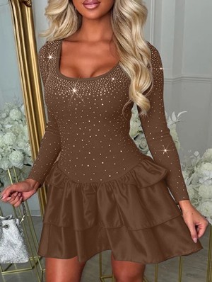 Embellished Long Sleeve Ruffle Mini Dress