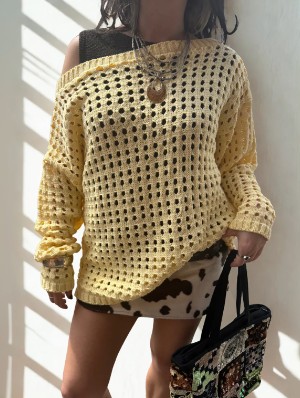 Hollow-out Pullover Boat Neck Sweater