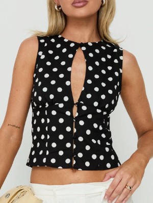 Polka Dot Button Crop Knit Top