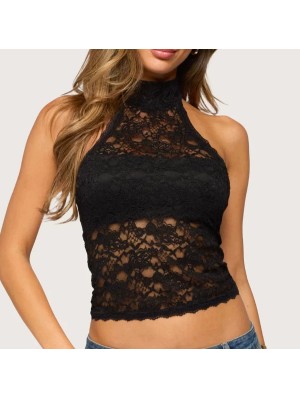 Lace Cutout Halter Crop Top