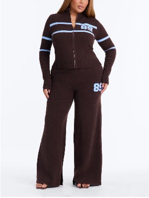 Contrast Striped Trim Knitted Cardigan Pant Sets