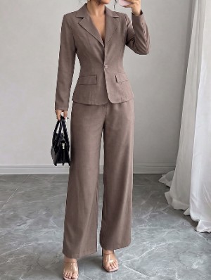 Lapel Long Sleeve Terylene Pant Sets