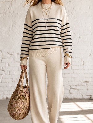 Striped Crewneck Baggy Pullover Sweater