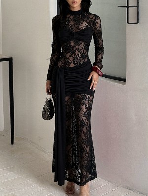 Patchwork Nylon High Rise Long Sleeve Dress