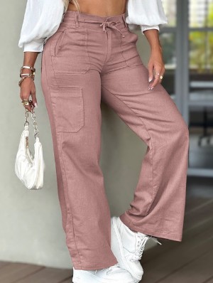 Solid Color Spandex High Rise Pants