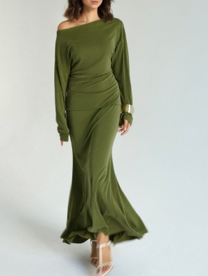 Pure Inclined Shoulder Mermaid Skirt Sets