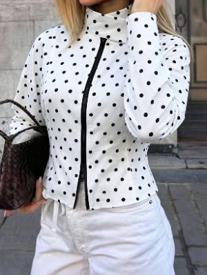 Polka Dots Fitted Zipper Coats
