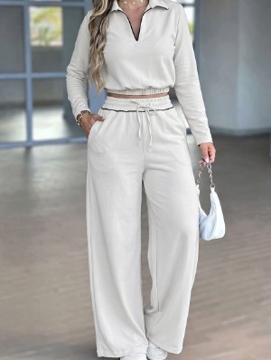 V Neck Long Sleeve Terylene Pant Sets