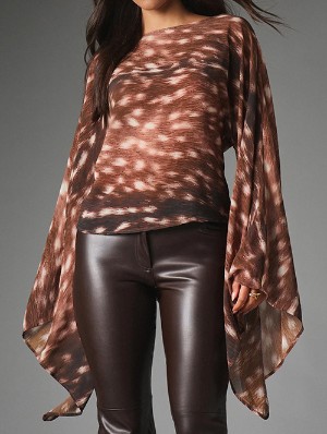 Abstract Boat Neck Batwing Sleeve Tops
