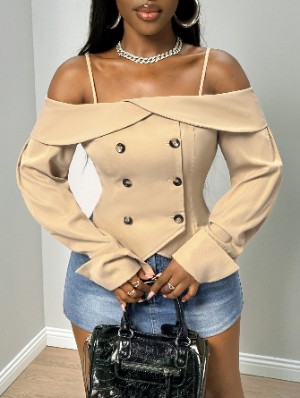 Irregular Double-breasted Off Shoulder Coats