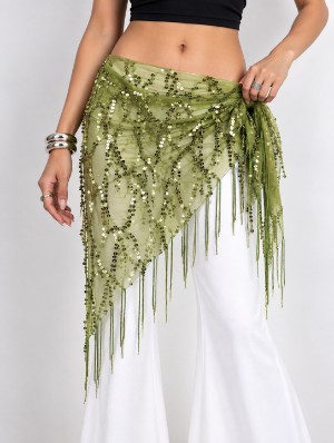 Sequin Fringe Waist Sash Triangle Hip Scarf